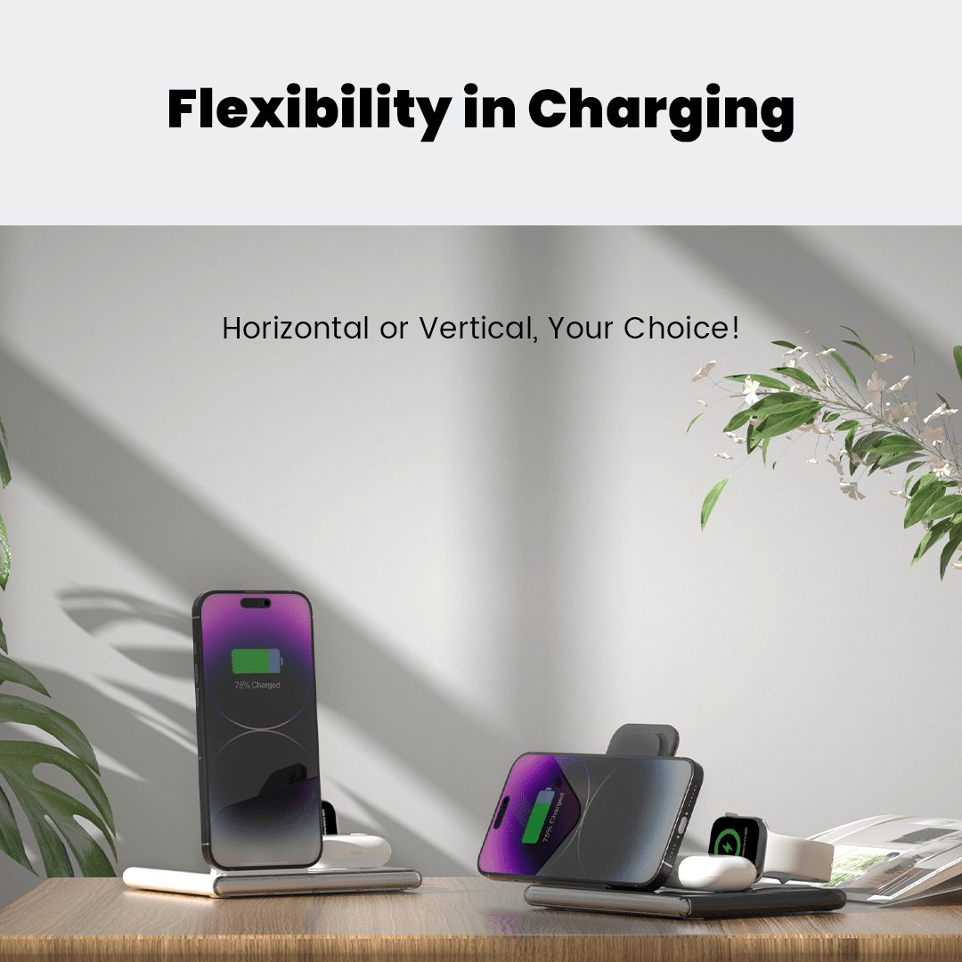 PowerGlow - Jabees PowerGlow 4-In-1 Foldable Wireless Charging Station with LED Night Light